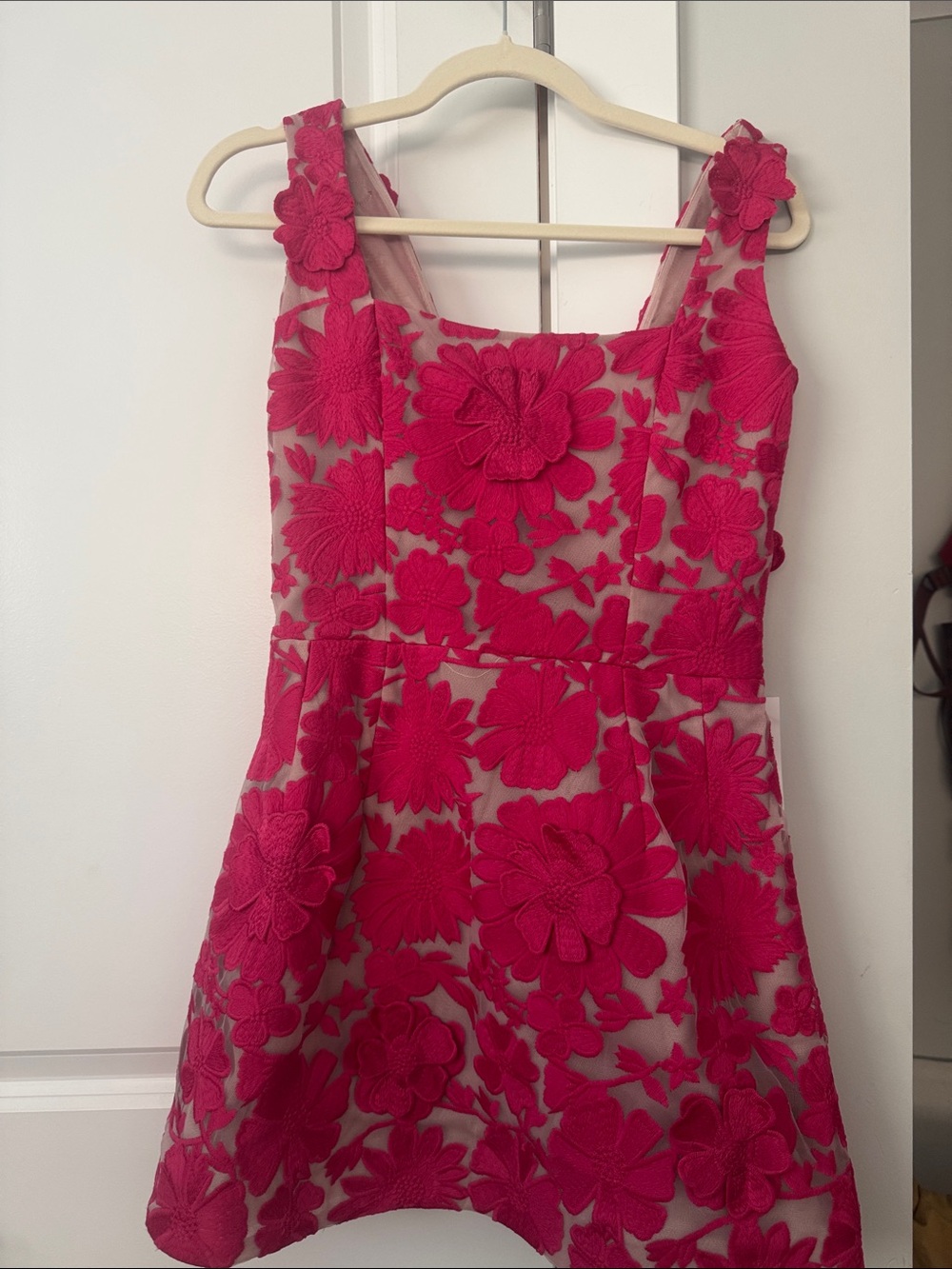 Helsi Belen Pink Floral Appliqué Mini Dress - Sleeveless Square Neck - Picture 4 of 5